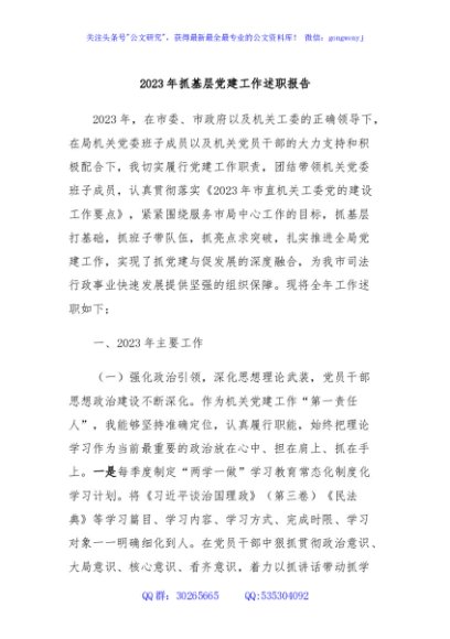 2023年抓基层党建工作述职报告