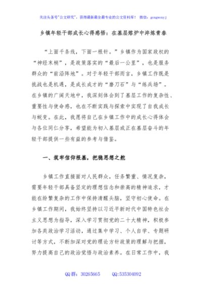 乡镇年轻干部成长心得感悟：在基层熔炉中淬炼青春