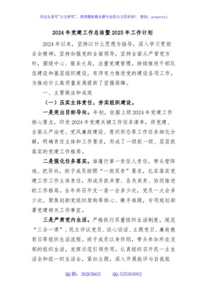 2024年党建工作总结暨2025年工作计划