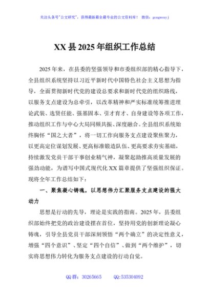 XX县2025年组织工作总结