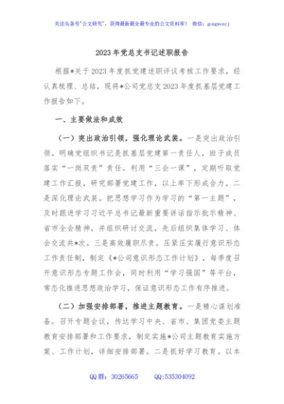 2023年党总支书记述职报告