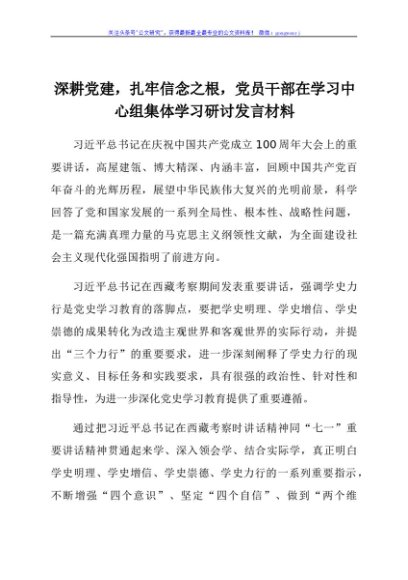 深耕党建，扎牢信念之根党员干部在学习中心组集体学习研讨发言材料