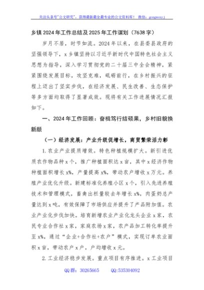 乡镇2024年工作总结及2025年工作谋划（7638字）