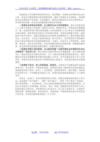 2022年政法综治工作要点（街道） 