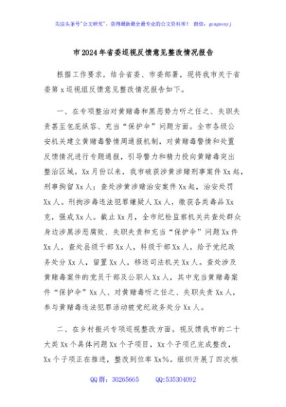 市2024年省委巡视反馈意见整改情况报告
