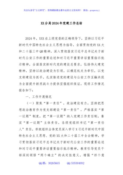 XX分局2024年党建工作总结