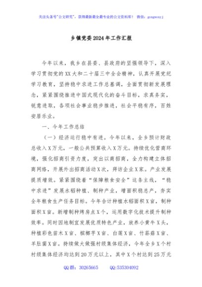 乡镇党委2024年工作汇报