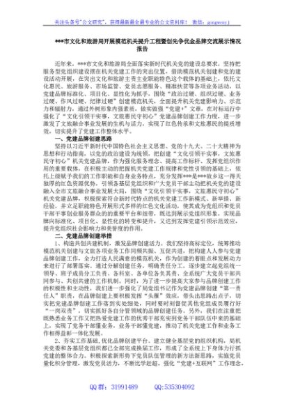市文化和旅游局开展模范机关提升工程暨创先争优金品牌交流展示情况报告