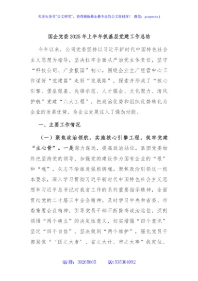 国企党委2025年上半年抓基层党建工作总结