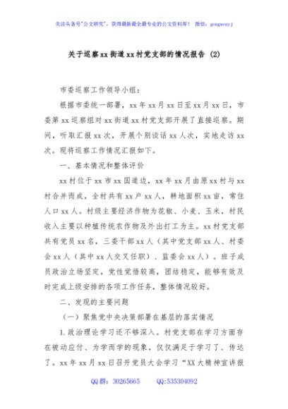 关于巡察xx街道xx村党支部的情况报告 (2)