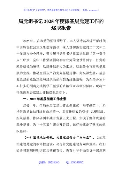 局党组书记2025年度抓基层党建工作的述职报告