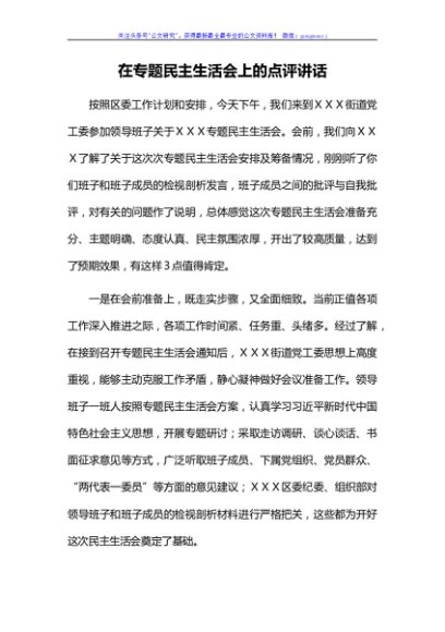 在专题民主生活会上的点评讲话