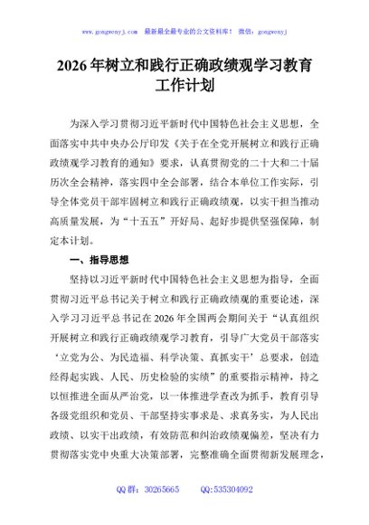 2026年树立和践行正确政绩观学习教育工作计划