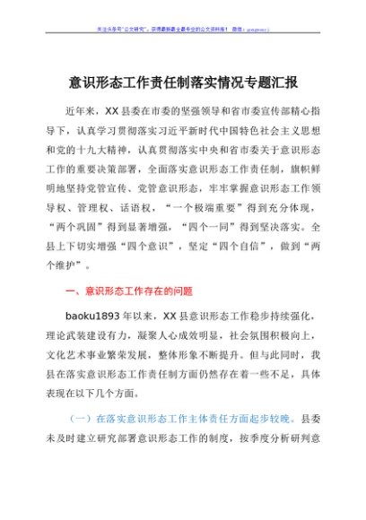 意识形态工作责任制落实情况专题汇报