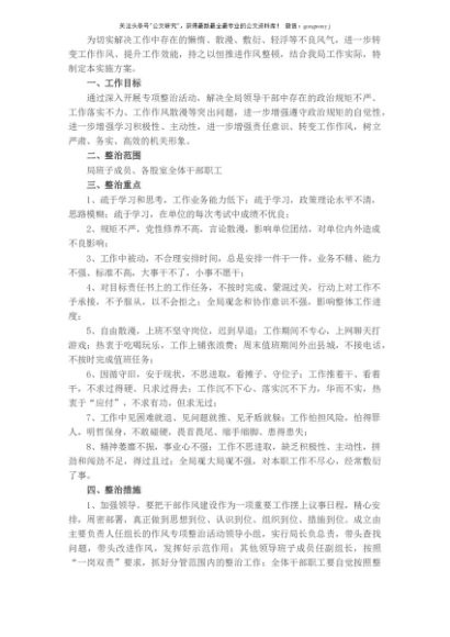 关于开展作风专项整治活动的实施方案