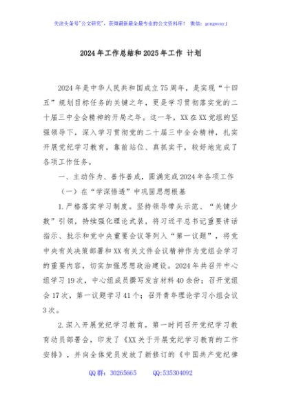 2024年工作总结和2025年工作 计划