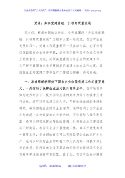 党课：夯实党建基础，引领高质量发展