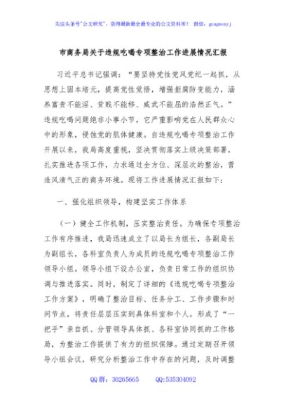 市商务局关于违规吃喝专项整治工作进展情况汇报