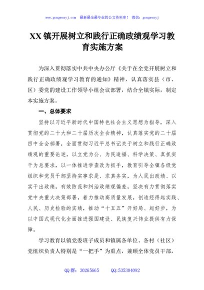 XX镇开展树立和践行正确政绩观学习教育实施方案