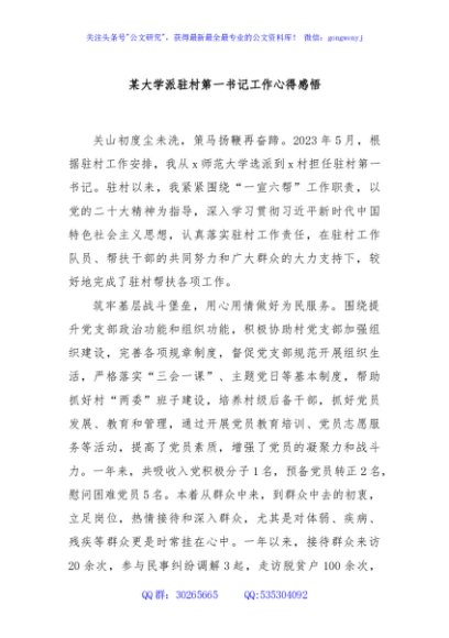 某大学派驻村第一书记工作心得感悟