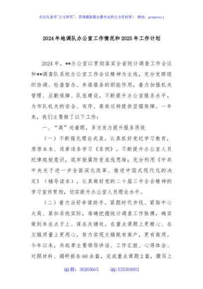 2024年地调队办公室工作情况和2025年工作计划