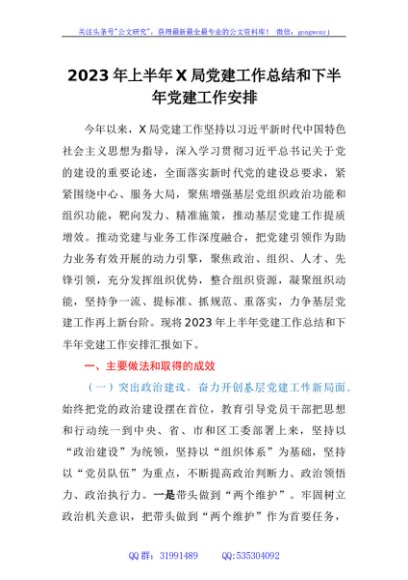 2023年上半年局党建工作总结和下半年党建工作安排