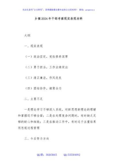 乡镇2024年干部考察现实表现材料