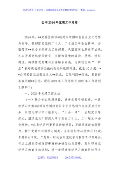 公司2024年党建工作总结