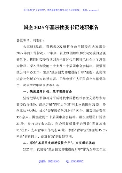 国企2025年基层团委书记述职报告