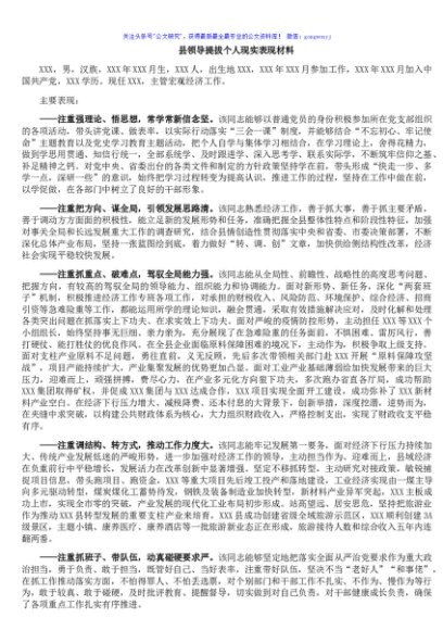 县领导提拔个人现实表现材料