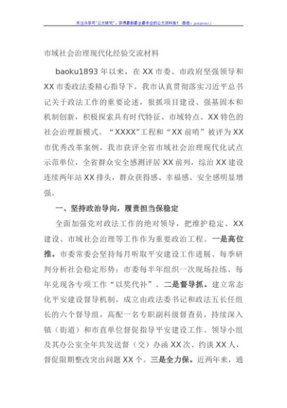 市域社会治理现代化经验交流材料