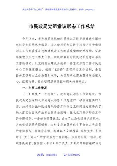 市民政局党组意识形态工作总结