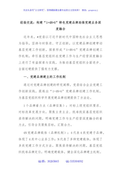 经验交流：构建“1+4N+6”特色党建品牌助推党建业务深度融合