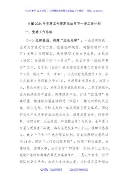 乡镇2024年党建工作情况总结及下一步工作计划