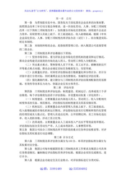 国企深化三项制度改革评估实施细则