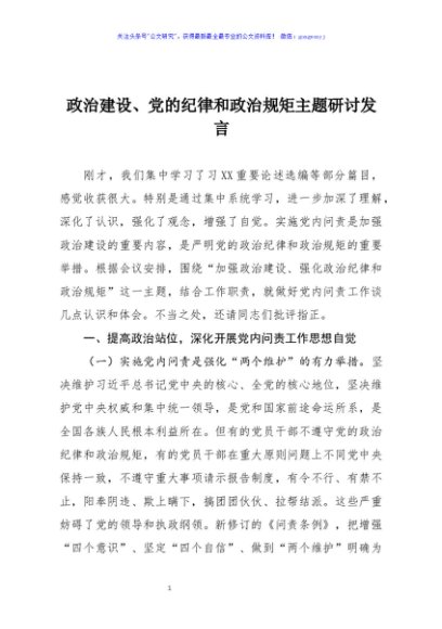 政治建设党的纪律和政治规矩主题研讨发言
