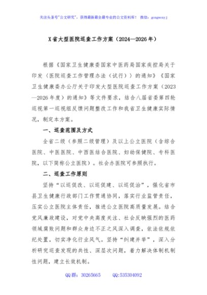 X省大型医院巡查工作方案（2024—2026年）