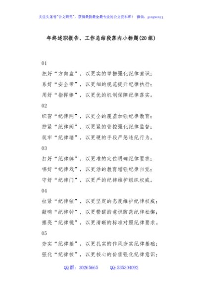 (20组)年终述职报告、工作总结段落内小标题