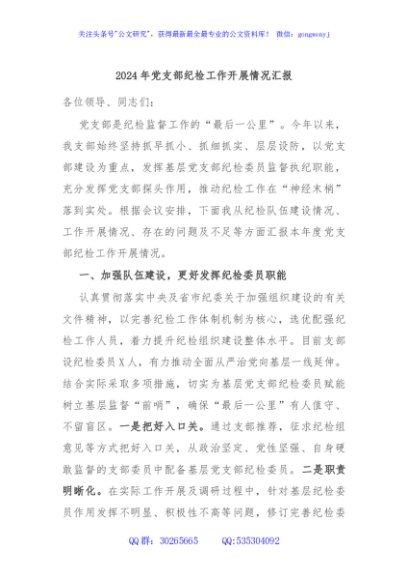 2024年党支部纪检工作开展情况汇报