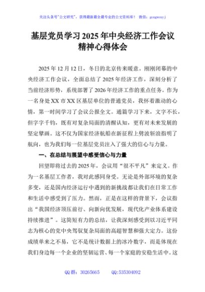 基层党员学习2025年中央经济工作会议精神心得体会