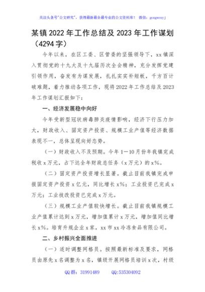 某镇2022年工作总结及2023年工作谋划
