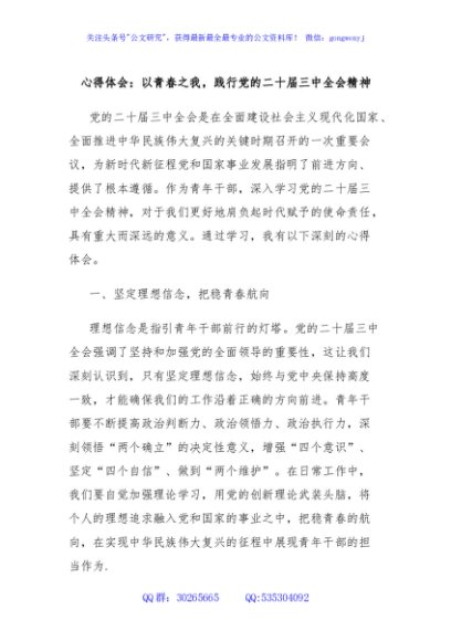 心得体会：以青春之我，践行党的二十届三中全会精神