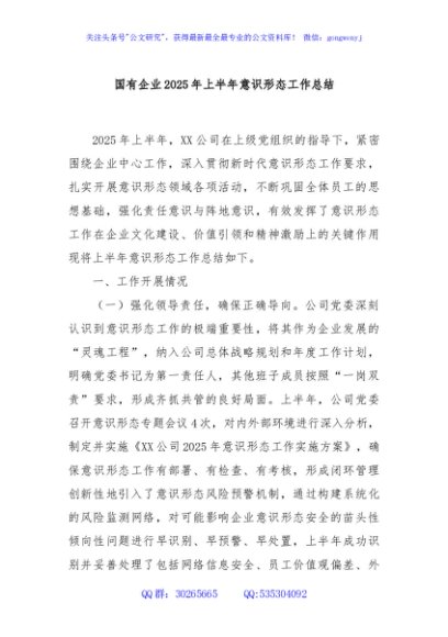 国有企业 2025 年上半年意识形态工作总结
