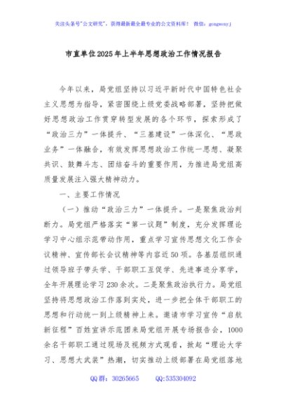 市直单位2025年上半年思想政治工作情况报告