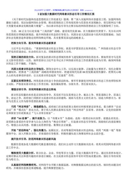 X省加强大数据时代网络意识形态引导工作情况汇报