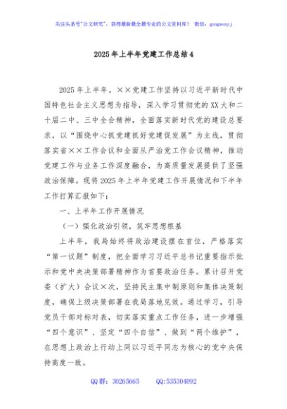 2025年上半年党建工作总结4