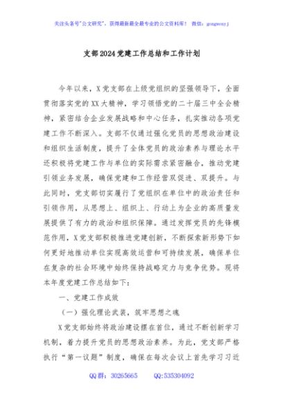 支部2024党建工作总结和工作计划