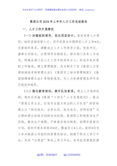 集团公司2024年上半年人才工作总结报告