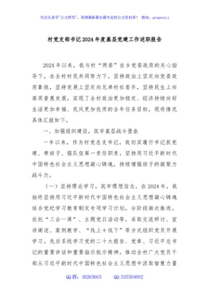 村党支部书记2024年度基层党建工作述职报告