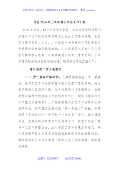 国企2025年上半年意识形态工作汇报